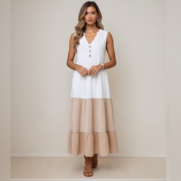 Color block Button Front Ruffle Hem Dress - Picture 4 of 6